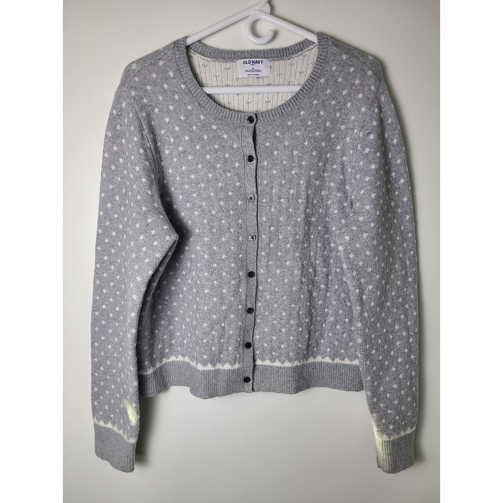 Old Navy W XL Soft Grey Polka Dot Button Cardigan Sweater Indie Cozy Grandmacore